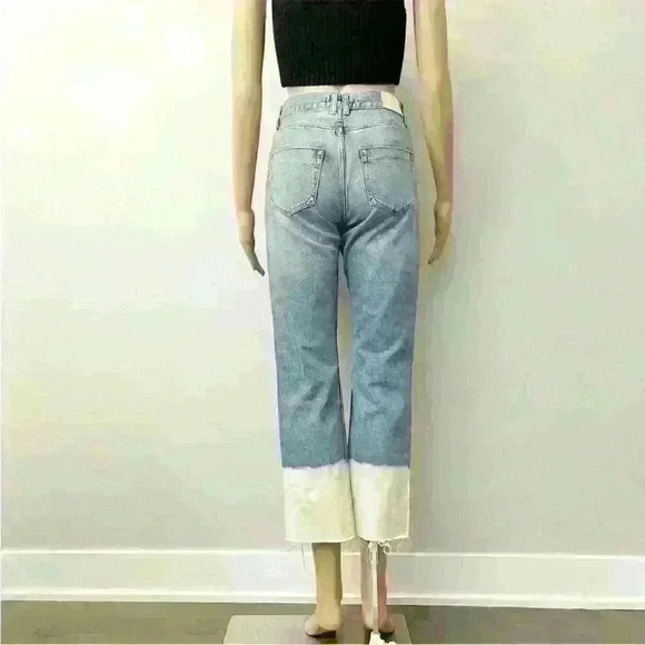 Zara Denim Jeans high waisted light washed Ripped with Frayed Tie dye white hem. - Picture 7 of 16